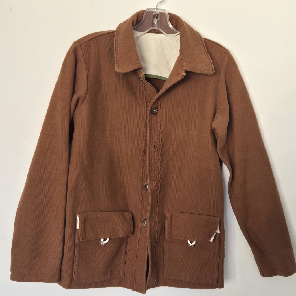 Palâlas Palace Japan Brown Cotton Knit Jacket Utility Button Front S